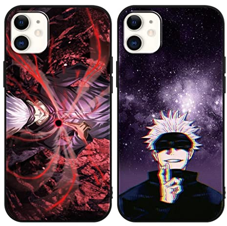 Eouine 2 Stück Handyhülle für Apple iPhone 11 Hülle 6.1'' Anime Jungs Hülle Gojo Satoru Itadori Yuji mit Manga Muster Matt Schwarz Schutzhülle Stoßfest TPU Silikon Case für iPhone11, 3