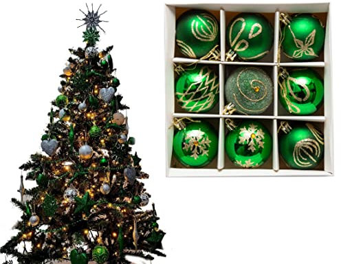 Weihnachtsbaumkugeln, 6 cm, Dunkelgrün, 9 Stück