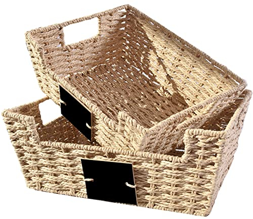 OUTBROS Aufbewahrungskorb geflochten, 2er Set Rattankorb aus gewebtem, Deko Aufbewahrungsbox, Organizer Körbchen in Shelf, Arbeitsplatte Regal Schrank Organizer, Papierseil