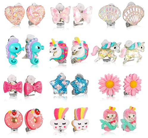 FANTESI 12 Paar Ohrclips Mädchen Clip On Ohrringe Prinzessinnen Spiel Ohrringe Klipp Ohrring Set für Kinder Mädchen