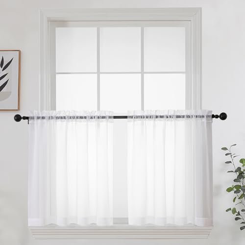 OWENIE Kurze, durchsichtige Vorhänge, 61 cm lang, 2 Stoffbahnen, Set für Küchenfenster, Stangentasche, Lichtfilterung, durchsichtige Stufenvorhänge für kleine Waschküche, Wohnmobile, Anhänger, 106 x