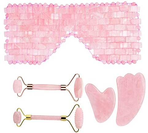 Quartz Rose Naturel Pour Le Visage Rouleau De Jade Gua Sha Massage Visage Rouleau Yeux Masque De Sommeil Outils,taper G