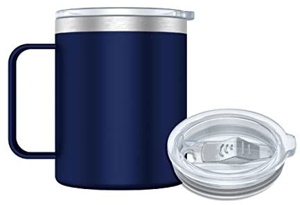 Mi Ko Mi Ka Taza Termo Café y Te para Llevar 400ml - Taza Térmica de Acero Inoxidable con Asa y Tapa (Azul Oscuro)