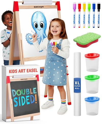 Chevalet Peinture pour Enfants 3 en 1 - Set Accessoires, Tableau Enfant Double Face avec Noir Magnétique, Chevalet Pour Enfant, Tableau Blanc Magnetique Enfant Sur Pied en Bois 3-4 4-8 9-12 ans