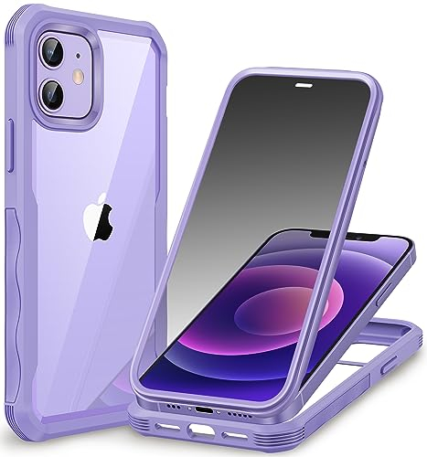 CENHUFO Compatible with iPhone 12/12 Pro Case Built-in Privacy Screen Protector, 360 Full Body Privacy Case for iPhone 12/12 Pro with Anti Spy Screen Protector -Light Purple