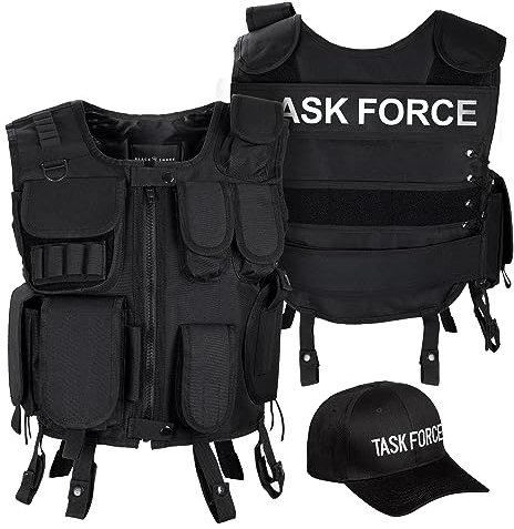 Black Snake SWAT FBI Security Police Agenten Kostüm Einsatzweste und Baseball Cap (Task Force, M/L)