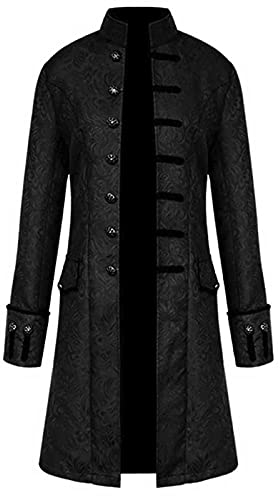 Halloween Herren Mantel Classic Kostüme Weihnachten Smoking Mantel Mittelalter Frack Mantel Uniform Slim Fit Party Oberbekleidung Vampir Gehrock Fasching Halloween Kostüm Kostüm-Outfits（3-Black，M）