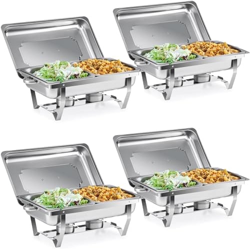 Wilprep 4 PCS Calentadores de Comida para Buffet Acero Inoxidable 9L con 2 Bandejas de Comida de Calefacción Chafing Dish para Buffet de Catering y Fiestas (4pcs 8 x GN 1/2)