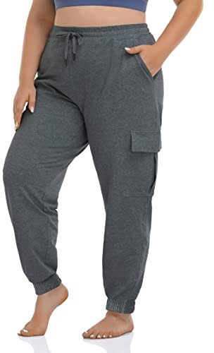 ZERDOCEAN Damen Plus Size Cargo Sweatpants Active Workout Casual Sweat Pants Jogger Hosen Taschen Kordelzug, Dunkel_Grau, 1X