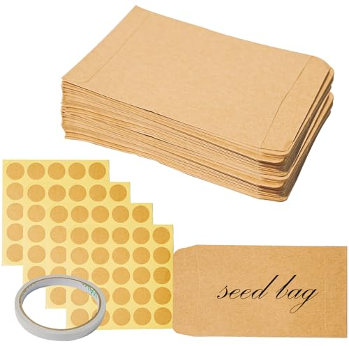 RAFIYU Samentütchen, 100 Stück Papiertüten Klein 6*10cm, 9*13cm für Saatgut Aufbewahrung mit Siegelaufkleber, Mini Kraftpapier Tüten zum Blumensamen Geschenk Süßwaren Münz Schmuck Verpackungstüten