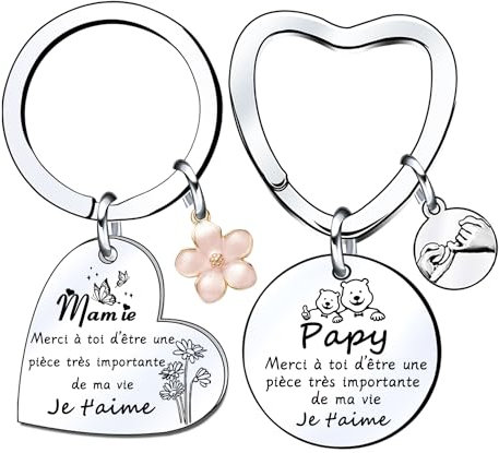 QTZXZX Cadeau annonce grossesse papy et mamie Porte-clés 2 Pièces Porte-clés Cadeaux Noël cadeau futur grand parent papy annonce grossesse originale grand parent mamie papi naissance surprise (2)