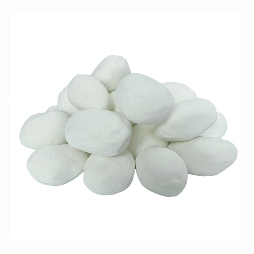 Piedras de cerámica para chimenea, 24 piezas, piedras redondas de lava, troncos de gas, para chimeneas y hogueras interiores y exteriores, piedras decorativas para paisajismo (blanco)