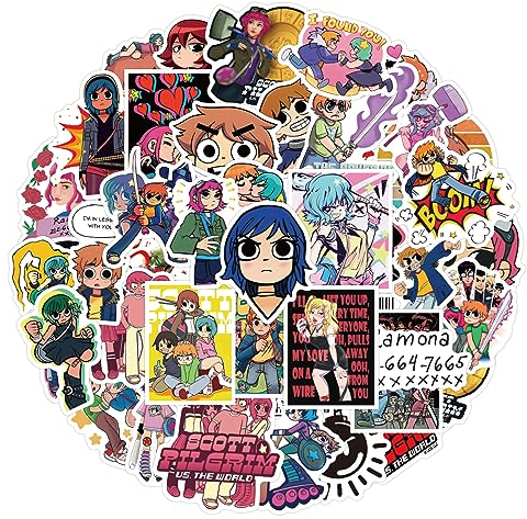 50 Stück Scott Pilgrim Aufkleber für Koffer, Skateboard, Laptop, Computer, Wasserflaschen, Auto, Teenager, Jungen, Mädchen, Aufkleber, wasserdicht