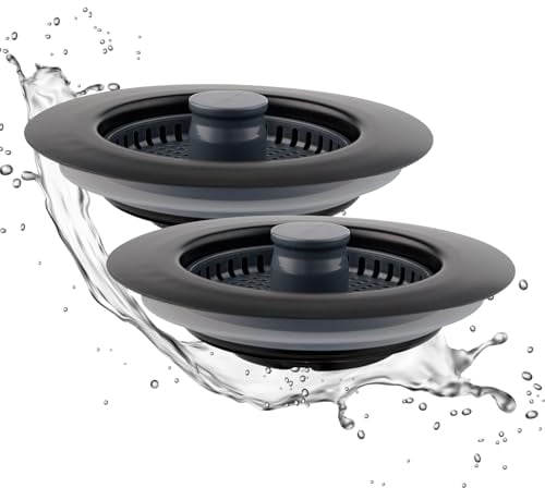Hibbent 2-in-1 Kitchen Sink Plug and Stopper Combo, Stainless Steel Stopper and ABS Strainer, Anti-Clogging, Prevents Odors - Sinks Depth > 22mm - Black