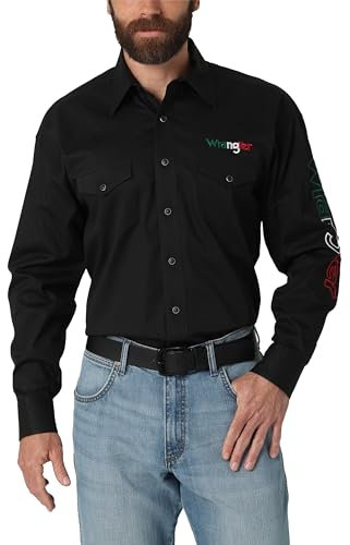 Wrangler Men's Mexico Logo Black Long Sleeve Shirt, Black, 2X Tall