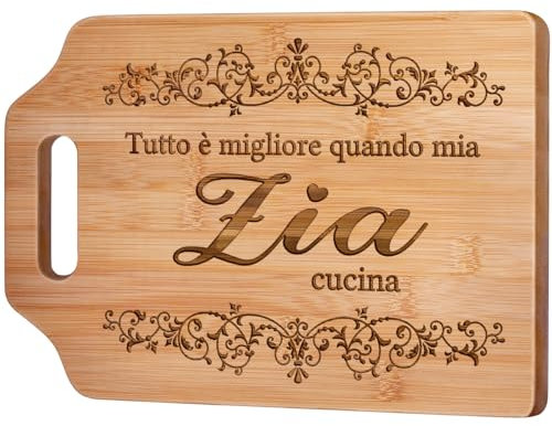 Giftasy Regalo Zia, Regalo Zia Compleanno - Tagliere in Bambù Inciso, Regalo Natale, Regali Donna Cucina Utili