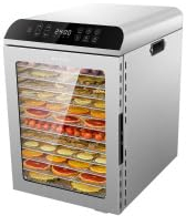 Kwasyo Food Dehydrator 12 Trays, 4 Presets for Fruits, Veggies, Meats, Flowers, 90°C Temperature Control, 24H Timer, 800W Dehydrator Machine, Stainless Steel, Recipe Included