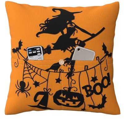 AAPIKA Kissenbezug mit Halloween-Hexe, bedruckt, Leinen, 40 x 40 cm, weich, quadratisch, modern, 1 Stück