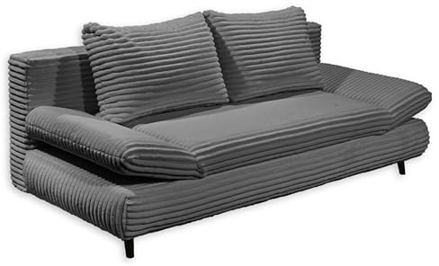 SUNNY 2 Bequemes Schlafsofa in Cord-Optik mit Bettkasten, Anthrazit - Ausziehbares Sofa mit Schlaffunktion und verstellbaren Armlehnen - 212 x 76 (88) x 101 cm (B/H/T)