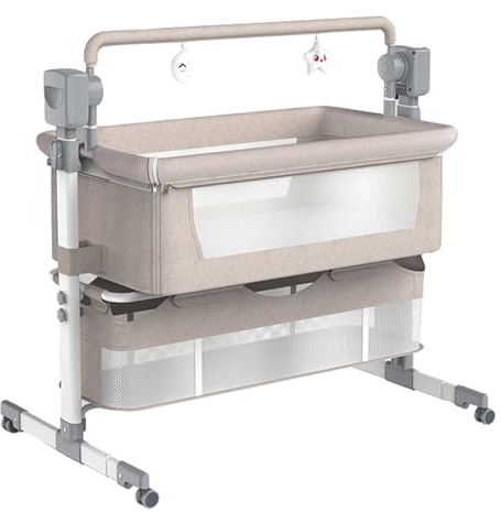 Reenborn Beistellbett Baby, Convertible Babybett für Co-Sleeping, Beistellbett Baby Boxspringbett mit Rollen Multifunktionale Faltbare mit 5 Schwankende Getriebe, Großer Raum (601 Khaki)