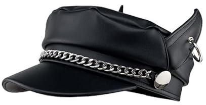 Damenhut für Herbst und Winter, Teufelshorn, Straße, Persönlichkeit, PU-Leder, flache Kappe, Schwarz, Schwarz , 1-2