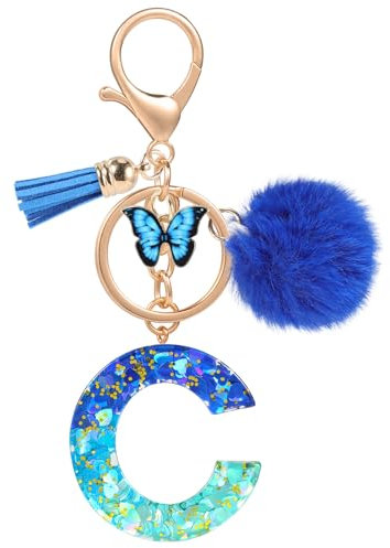 MWOOT Name Buchstabe C Schlüsselanhänger, Blau Schlüsselband für Damen, Harz Schlüsselringe für Tür Auto Schlüssel Handtaschen Deko