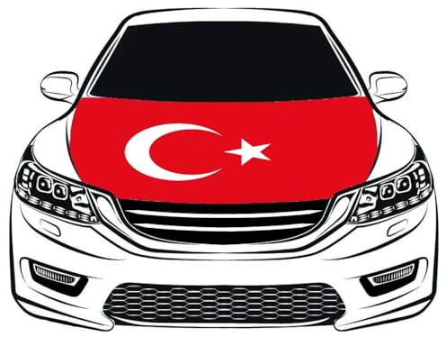 Modische Motorhaubenabdeckung Mit Türkischer Flagge – Weißes Banner Mit Mond- Und Sternmuster, Motorhaubenabdeckung Aus 3,3 X 5 Fuß Polyester, Elastisch, Gewaschen, Winddicht, Schutz Für Mot