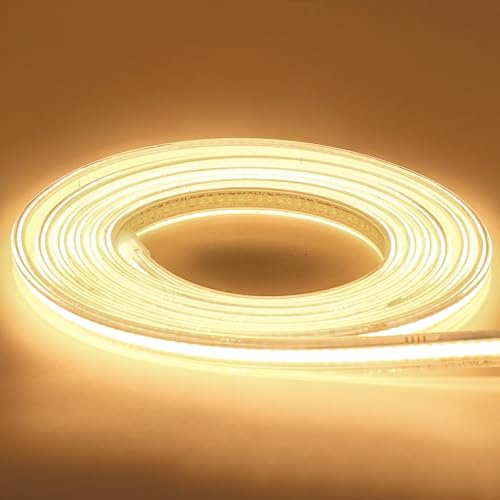 pcning Tira LED COB 20M 220V Blanco Calido 3000K con Enchufe sin Transformador IP67 Waterproof, 20 Metros 240V LED Strip Light (Blanco Cálido, 20M)