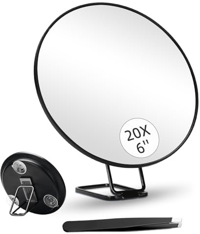Miroir grossissant de voyage 20x grand miroir de maquillage avec grossissement 20x, miroir grossissant de poche avec support et ventouses, parfait pour le maquillage, le rasage, le nettoyage en