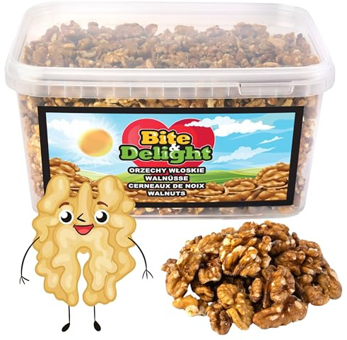 Bite & Delight 0,5kg Walnusskerne Ohne Schale Walnüsse Nüsse Mehrwegbehälter Großpackung Nuts 100% Natural Vegan ohne Zusatzstoffe Große & Helle Körner