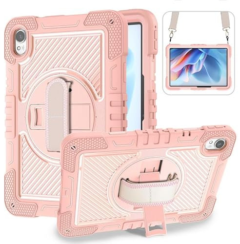 Funda para Huawei MatePad de 11.5 pulgadas S 2024, soporte giratorio de 360 grados, soporte para lápices, con correa para el hombro, funda resistente a prueba de golpes, rosa