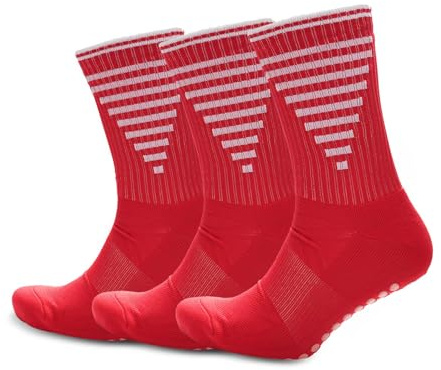 A2Z 3 Pack Mens Football Grip Socks Breathable Soft Feel - Socks MS1301 Red 3 Pack 6-8