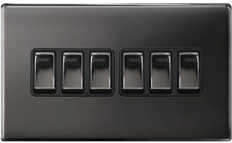 Light Switch 6 Gang 2 Way Black Nickel Wall Switch Screwless Plate Polish Finish N310GME