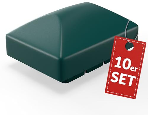 Qualinos 10x Zaunkappen Kunststoff 40x60mm mit Runddach | Pfostenkappen für Doppelstabmattenzaun | Abdeckkappen UV-stabilisiert | Hochwertige Zaunpfosten Kappen Made in Germany (Grün 6005)