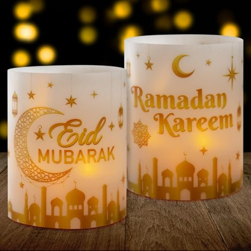 BOOMTOP 12 Windlicht Tischdeko Eid Mubarak Deko Ramadan Kerzen Deko Gold Teelichter Eid al-Fitr Lichthülle Mond Sterne Mini Kerzen Verzieren Tischlichter Teelicht Kerzen Dekoration Geschenkidee