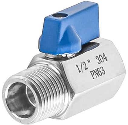 Tiardey Mini-Kugelhahn, Edelstahl, Mini-Kugelhahn PN63, 1/2 Zoll Innengewinde x Außengewinde, Absperrventil