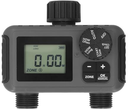 Amzdeal Timer a 2 Zone con Timer per Irrigatore da Esterno Grande SC, Timer Automatico per Rubinetto Tubo da Giardino per Porta Sensore Pioggia, Timer NH3/4 I