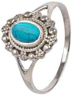 mantraroma Damen Ring Silber mit Stein Türkis Edelstein türkis dezent verspielt