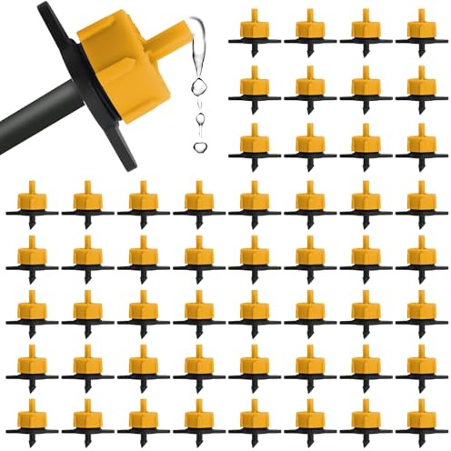Kalolary 100PCS 1/2 GPH Pressure Compensating Dripper (Yellow) | 1/4 Drip Irrigation Emitters for 4/7mm Tube Micro Sprinkler Garden Constant Water Flow Head for 2L/H Pressure Drip Parts