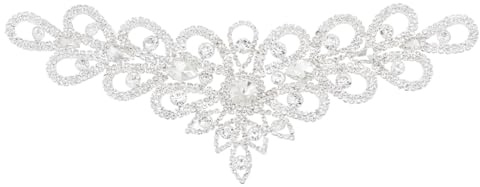 DICOSMETIC Kristall Strass Applikation Braut Hochzeitskleid Patches Glitzer Aufkleber V Ausschnitt Aufkleber Silber Blumen Patches Zum Nähen von Kleidung Kleid Hochzeit Accessoires