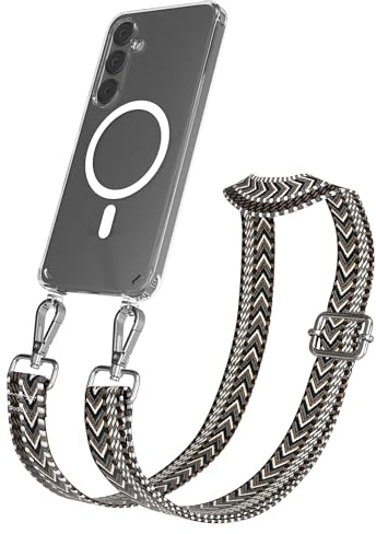 EAZY CASE Handykette - Verstellbares Taschenband kompatibel mit Galaxy S24 Plus, Schulterriemen, Handykordel mit Silikon Hülle, Qi Charging kompatibel, Umhängetasche, Grau Schwarz Silber