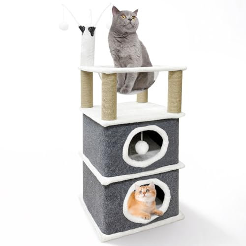 Hibtn Cat House Cat Cave Bed With 4 Scratching Posts Four Layer Tree Tower For Indoor With Space Capsule Bed For Adult Cats & Kitten