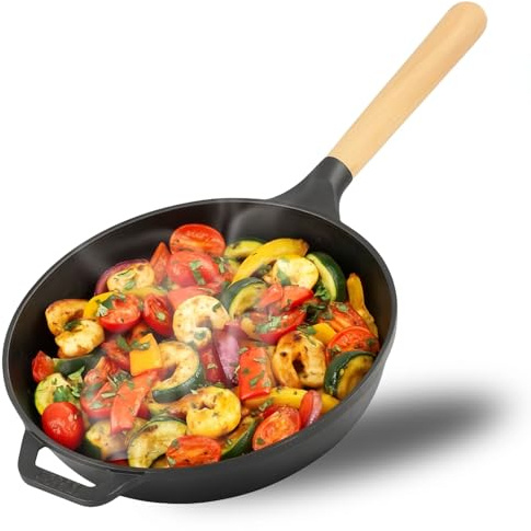 4BIG.fun Gusseisen Pfanne Ø24 cm Schmor- & Bratpfanne Griff abschraubbar | Steakpfanne, Servierpfanne, Eisenpfanne, Gußeisenpfanne alle Herdarten: Induktion, Gas, Elektro, Ofen, Grill, Camping