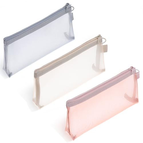 3 Stück Netz-Make-up-Pinsel-Tasche Netz-Kosmetiktasche Transparente Stifttasche mit Reißverschluss Kleine Netz-Reißverschlusstasche Kosmetiktasche für Federmäppchen Reise Büro Geldbörse Windeltaschen
