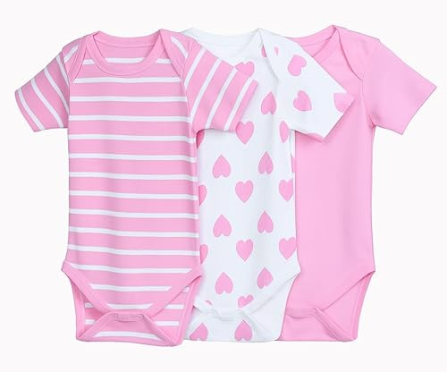 IMFAA Baby Bodysuits – Unisex Short Sleeve 100% Cotton Vests – Pack of 3–5 – Soft & Breathable Fabric – Easy Change Snap Closures – Newborn to 24 M