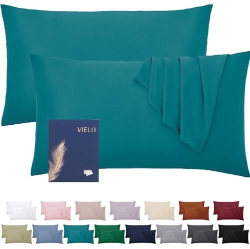 Vielit Kissenbezug 50x70 Petrol Weich Kopfkissenbezug 50x70 2er Set Mikrofaser Deko Kissenhülle Für Kissen 50x70 Öko-Zertifikat Resistent Hypoallergen