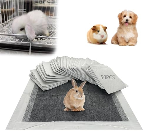 PeSandy Rabbit Pee Pads, Pet Toilet/Potty Training Pads, 50PCS All Absorb & Odor Control Disposable Cage Liners with Quick-Dry Surface for Guinea Pigs Puppy Chinchillas Hamsters Ferrets Hedgehog Cats