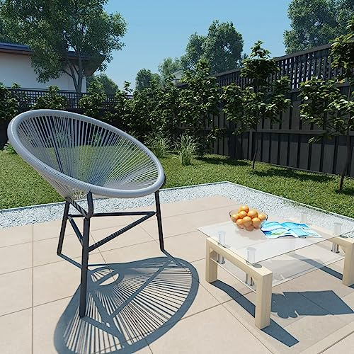 Teenpull Garten-Mondstuhl Poly-Rattan Grau, 69x66x87 cm Outdoor Sessel für Terrasse, wasserfester Loungesessel mit Stahlgestell, komfortable Gartenmöbel