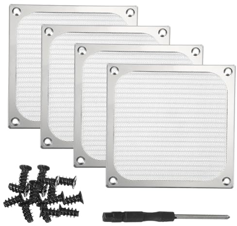 PATIKIL 120mm Fan Filter Grill, 4Pcs Ultra Fine Aluminum Mesh Ventilation Dustproof PC Cooling Fan Grill Covers with Screwdriver and Screws for Desktop Computer Case AC, Silver