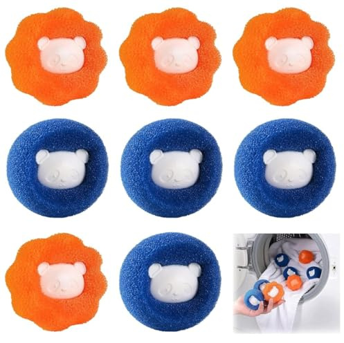 8 Pezzi Acchiappa Peli per Lavatrice, Cattura Pelo Lavatrice, Sfera Cattura Peli Lavatrice Riutilizzabile, Rimuovi Efficacemente Pelo di Gatto, Cane e Altri Animali da Biancheria e Vestiti